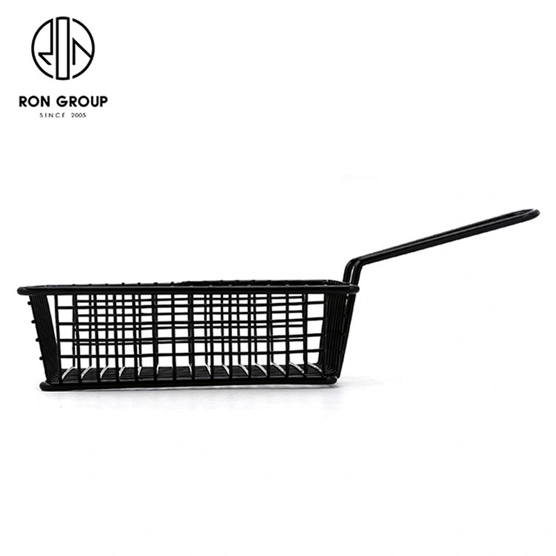 Hot Selling Black Metal Iron Wire Kitchen Accessories Black Rectangle Chips Basket