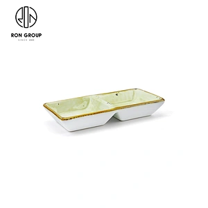 Restaurant Hotel Tableware 2 Compartment Divided Soy Sauce Dish