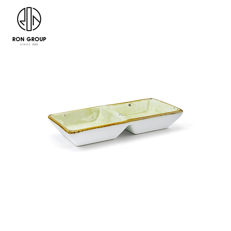 Restaurant Hotel Tableware 2 Compartment Divided Soy Sauce Dish