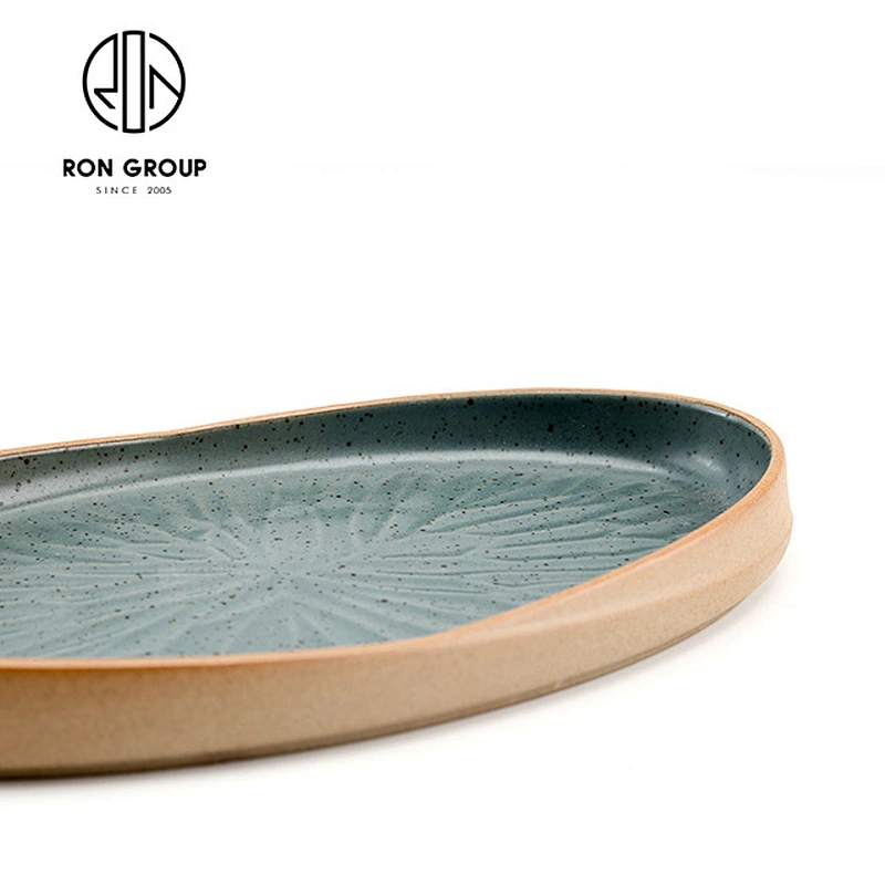 Wholesale 12 Inch 14 Inch Restaurant Oval Shaped Pottery Plate Suit