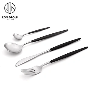 Wholesale Restaurant Black And Silver Stainless Steel Cutlery Flatware Set