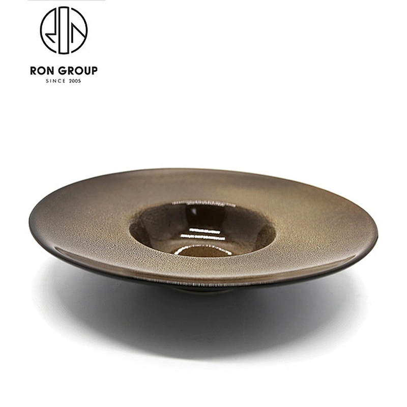 Restaurant 12 Inch Round Ceramic Brown Color Plate