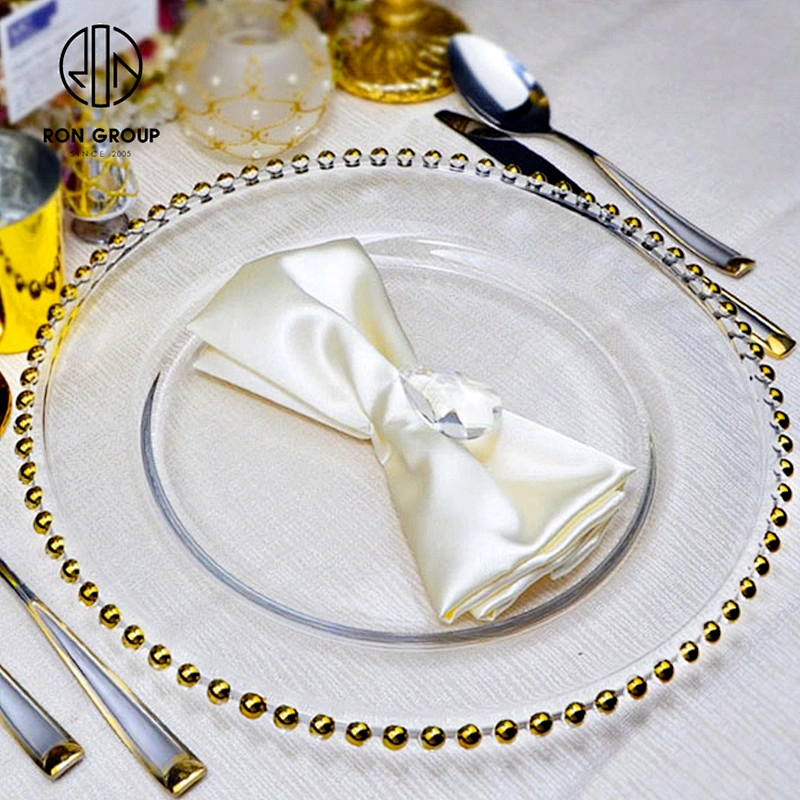 Wholesale Custom Hotel Restaurant Banquet Classical Gold Rim Charger Plate