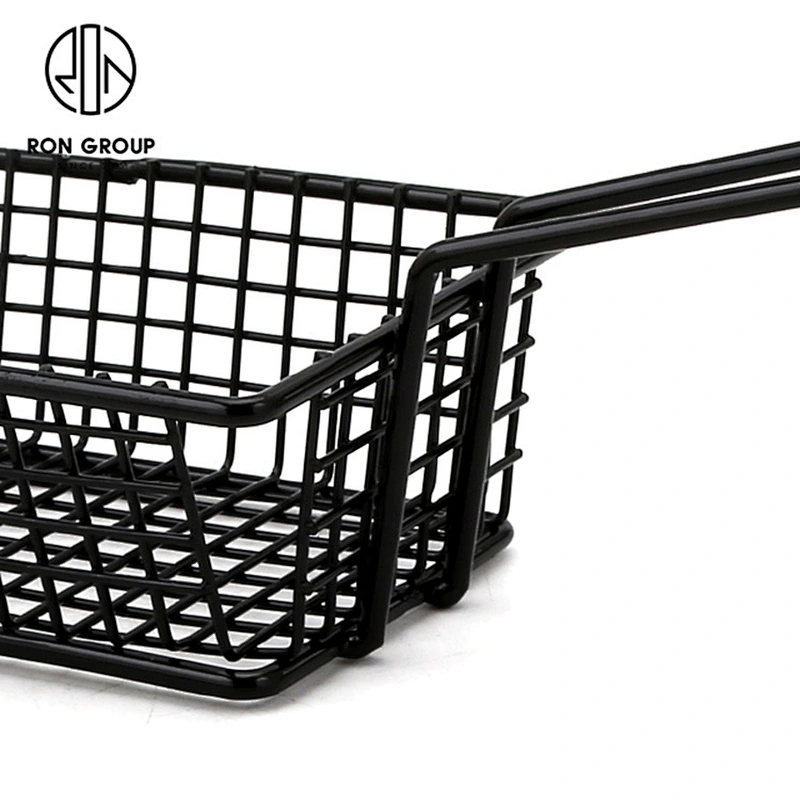 Hot Selling Black Metal Iron Wire Kitchen Accessories Black Rectangle Chips Basket