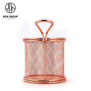 Hot Selling Kitchen Accessories Metal Weave Rose Gold Round Stainless Steel Mesh Fry Basket