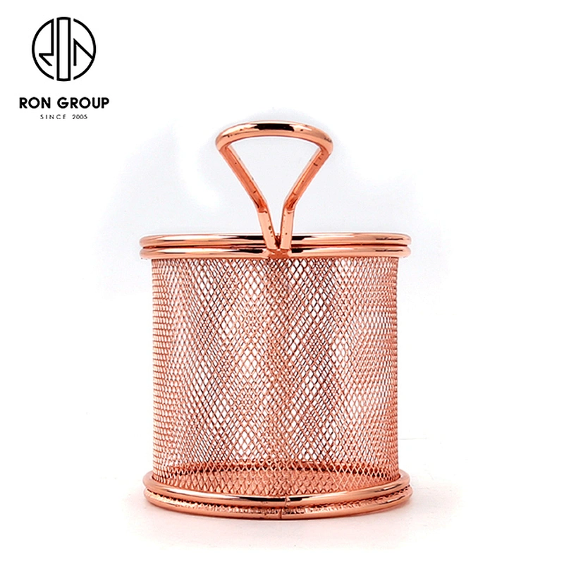 Hot Selling Kitchen Accessories Metal Weave Rose Gold Round Stainless Steel Mesh Fry Basket