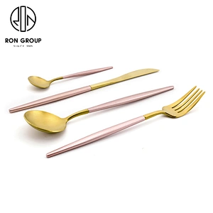 Gold And Pink Color Stainless Steel Cutlery Set Elegant Dinnerware For Wedding