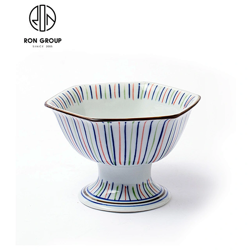 New design tableware stripe handmade ceramic bowl for restaurant