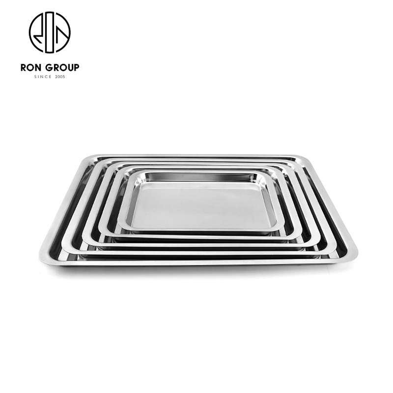 Quality  Silver Stainless Steel Tray Plate Square Food Dinner Plate