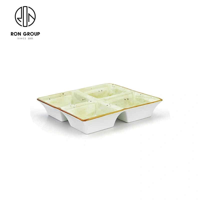 Wholesale Price Porcelain Tableware 4 Compartment Dish Snack Soy Sauce Plate