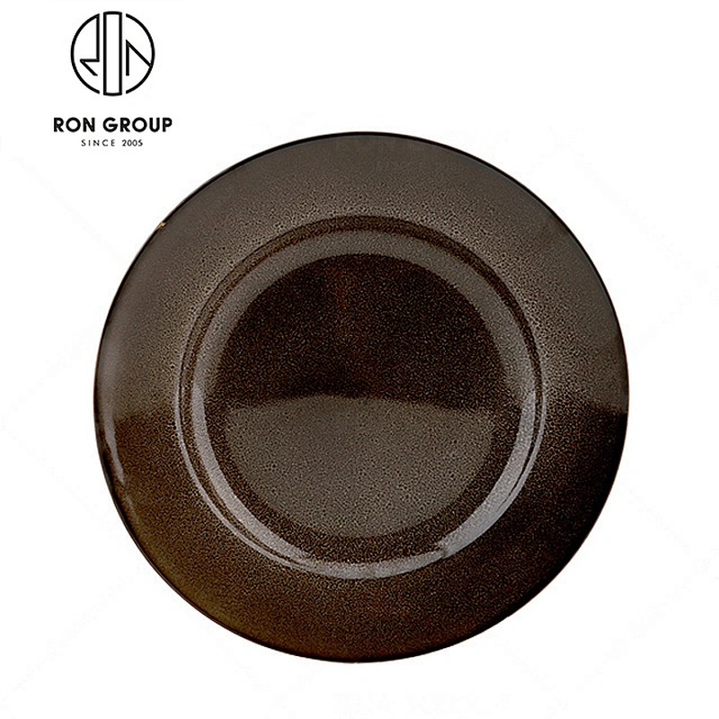 Restaurant 12 Inch Round Ceramic Brown Color Plate