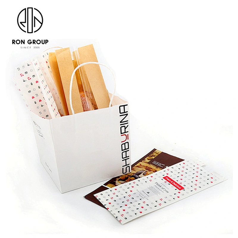 Customized Disposable Take Away Food Packaging Paper Bag With Handle