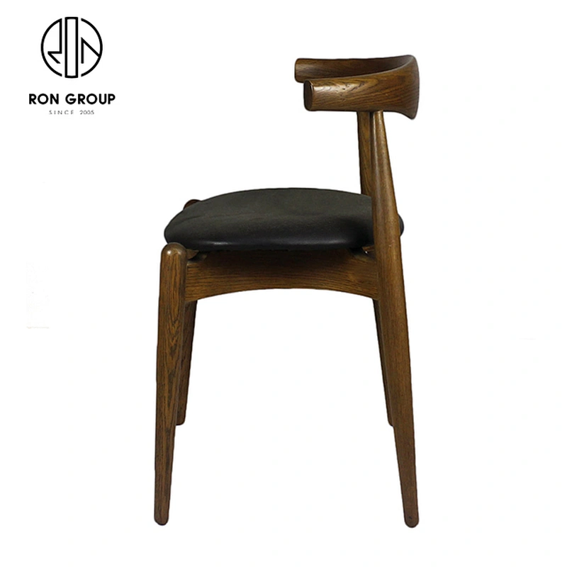 Nordic Simple Vintage Restaurant Wood Elbow Chair With Round Seat