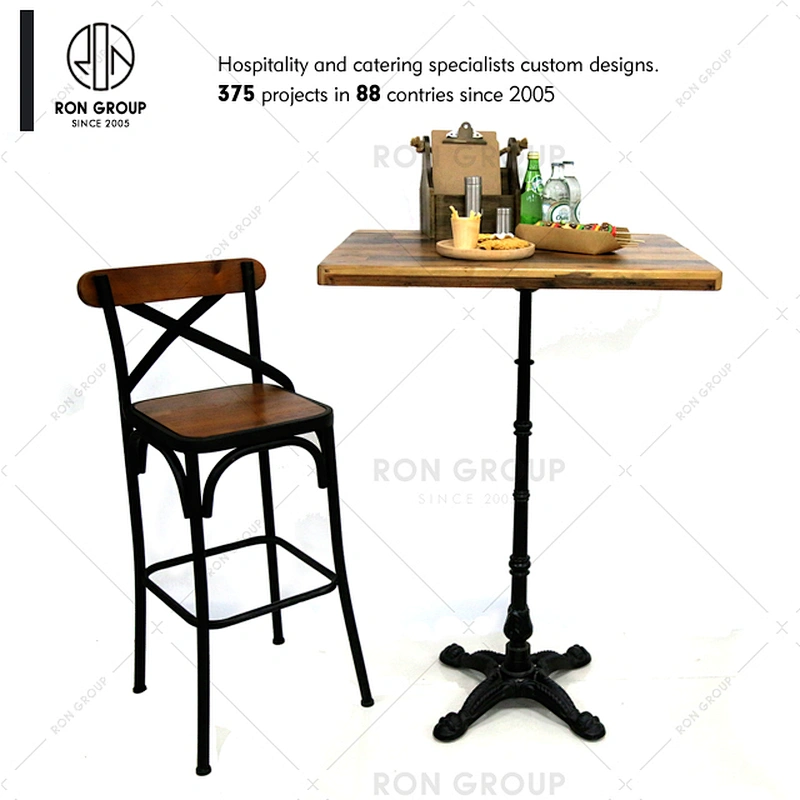 Custom made restaurant vintage industrial high bar stools and table