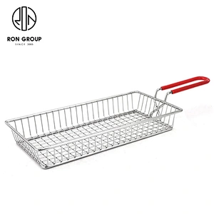 Accept Customization White Metal Iron Wire Plastic Handle Rectangle Snack Fry Basket