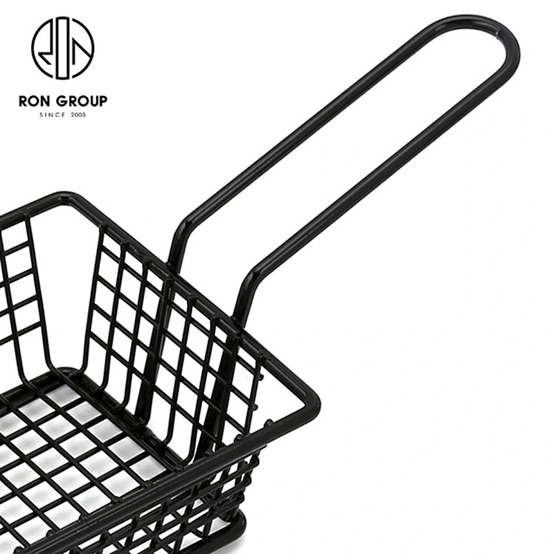 Hot Selling Black Metal Iron Wire Kitchen Accessories Black Rectangle Chips Basket