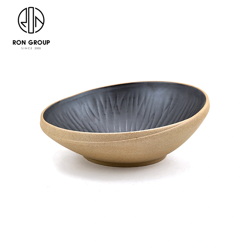 Wholesale Restaurant Ceramic Dishware Matte Black Terracotta Noodle Soup Bowl