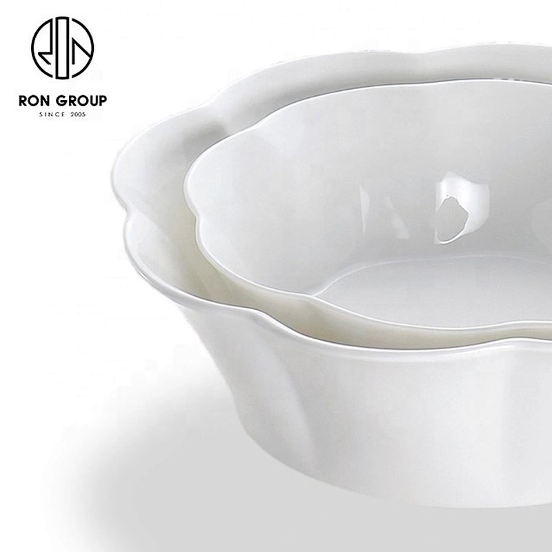 Advanced Custom White Ceramic Flower Shaped Bowl For Restaurant