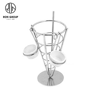 Stainless Steel Two Cups French Fries Display Rack With Ketchup Cups