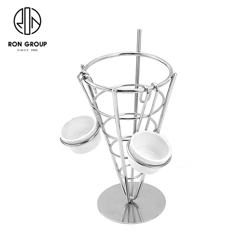 Stainless Steel Two Cups French Fries Display Rack With Ketchup Cups