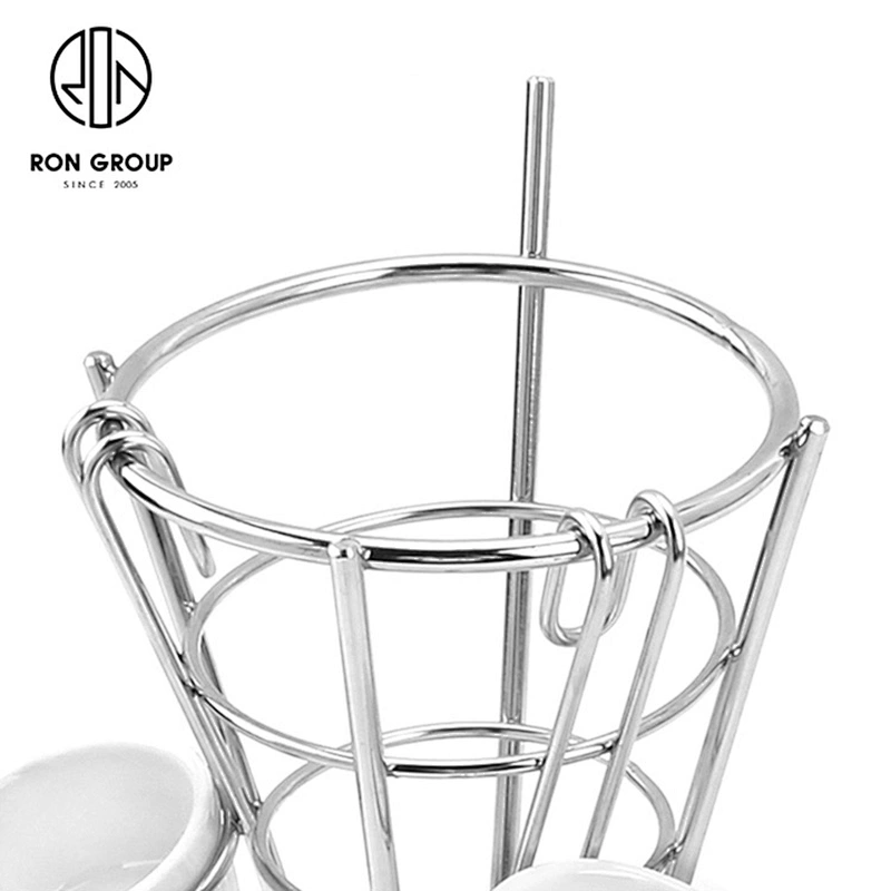 Stainless Steel Two Cups French Fries Display Rack With Ketchup Cups
