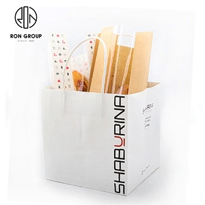 Customized Disposable Take Away Food Packaging Paper Bag With Handle