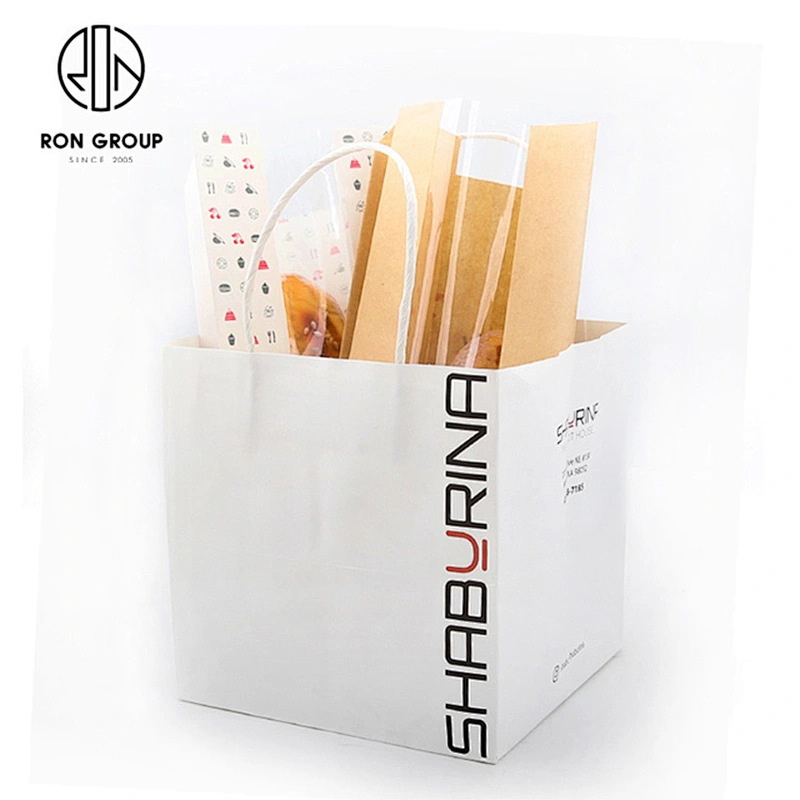 Customized Disposable Take Away Food Packaging Paper Bag With Handle