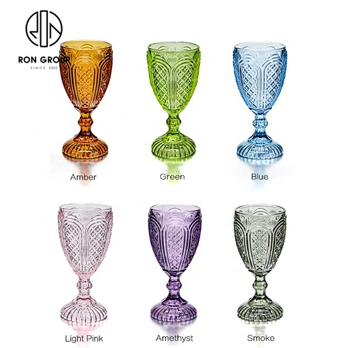 Vintage Colorful Glass Water Cup Amber Goblet For Hotel Restaurant