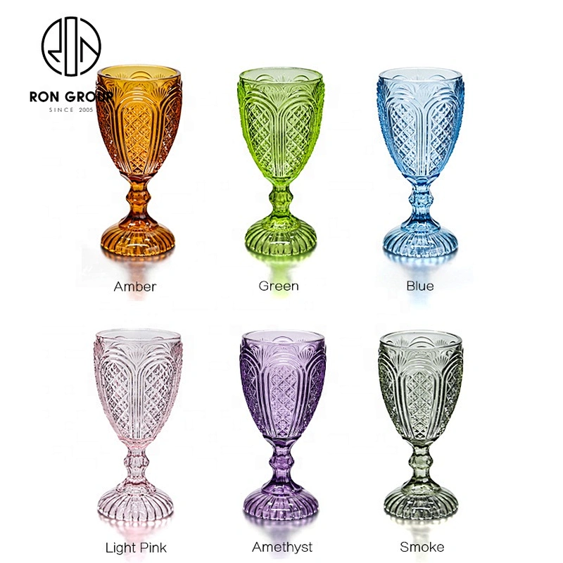 Vintage Colorful Glass Water Cup Amber Goblet For Hotel Restaurant