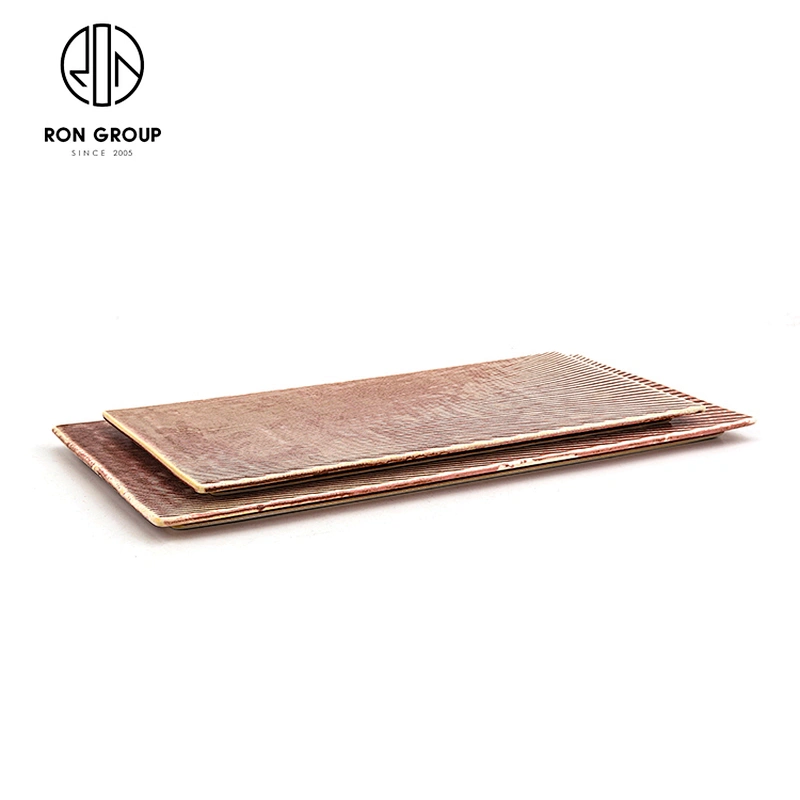 Custom Logo Ceramic Line Grain Rectangular Flat Plate For Sale