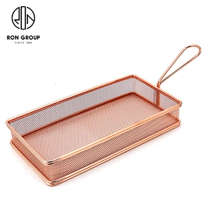Hot Selling Metal Weave Rose Gold Rectangle Mesh Fry Basket Chicken Frying Basket