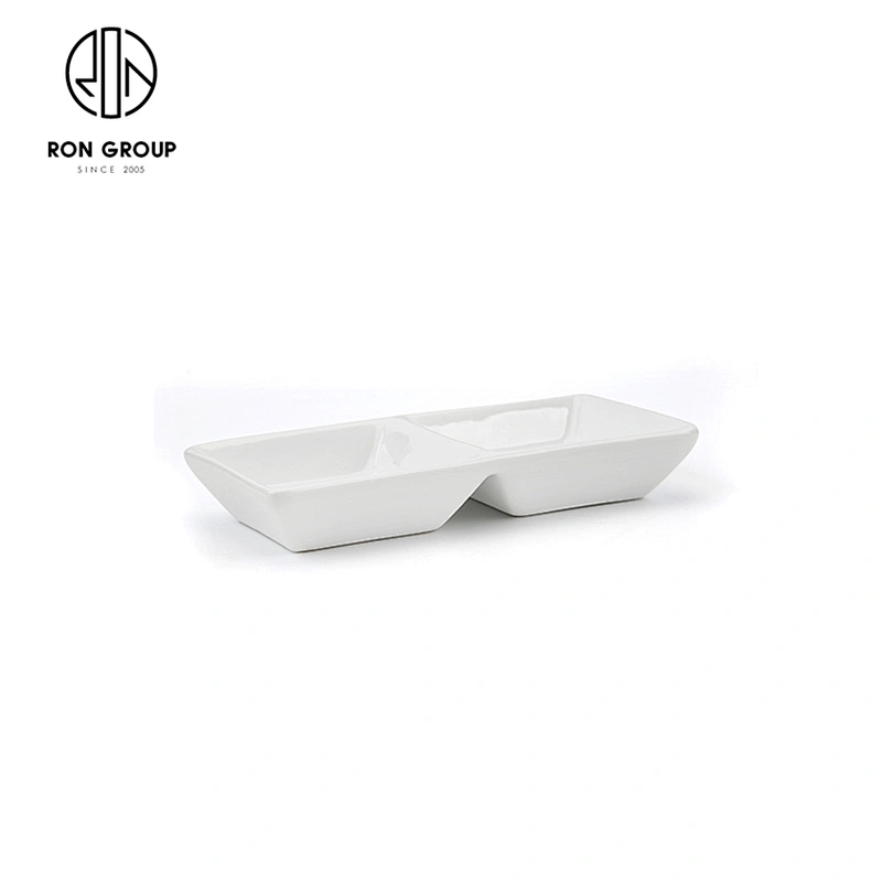 Restaurant Hotel Tableware 2 Compartment Divided Soy Sauce Dish