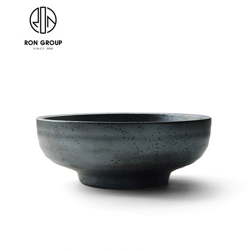 Ceramic matt black flat bottom round bowl