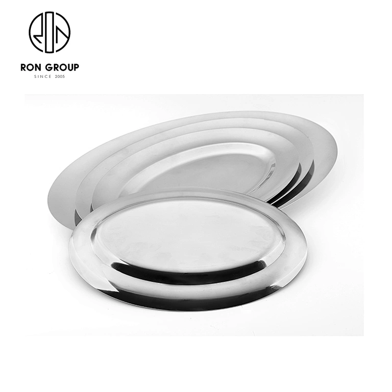 Wholesale Hotel Dinnerware Stainless Steel Oval Shaped Shallow Plate