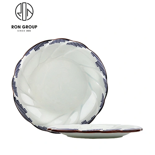 Easy To Clean 8 Inch Ripple Shape Round Ceramic Dinner Plate
