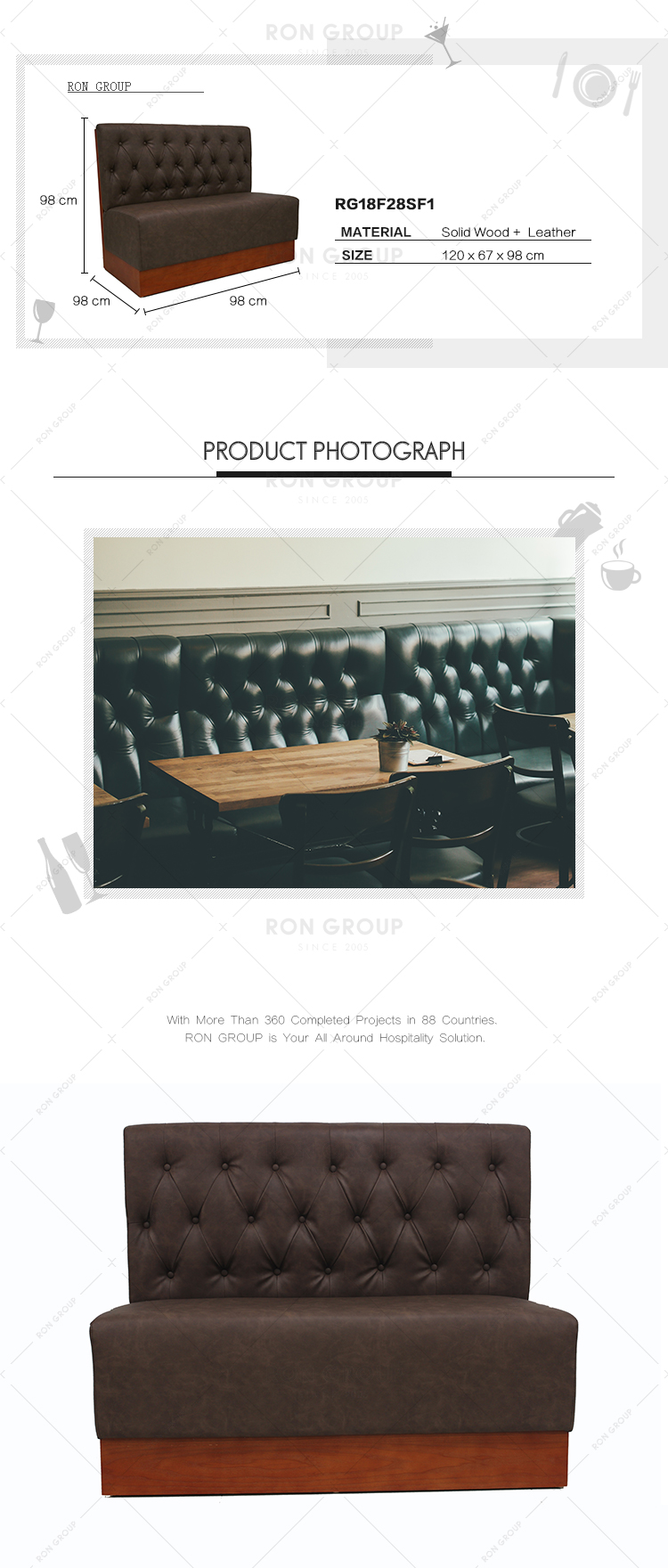 Custom cafe furniture single sided restaurant sofa booth seating