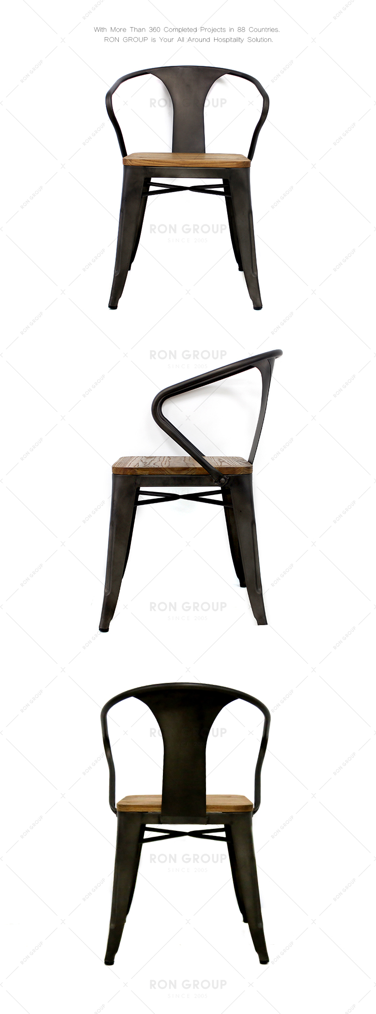 Custom industrial style cafe restaurant metal dining chair