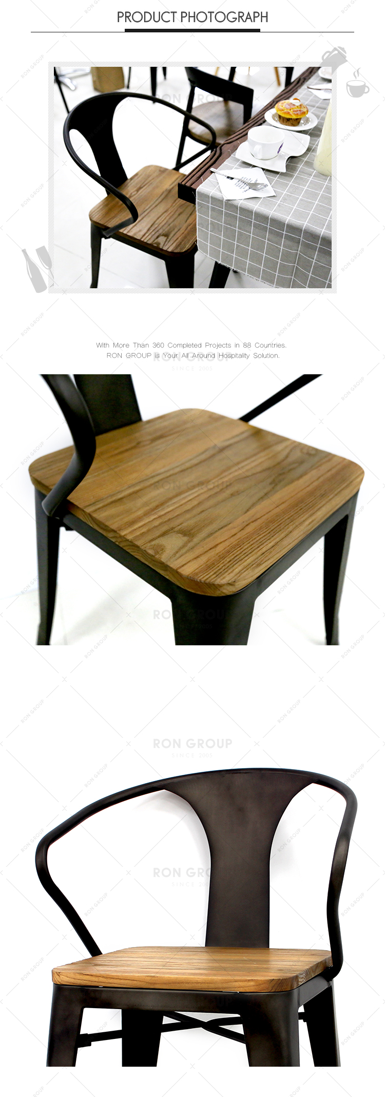 Custom industrial style cafe restaurant metal dining chair