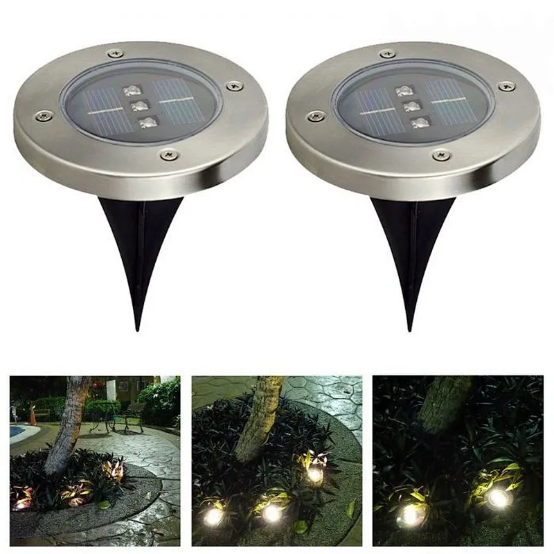 Solar Powered Ground Lights, 3 LED Solar Path Lights Outdoor Waterproof Garden Lighting