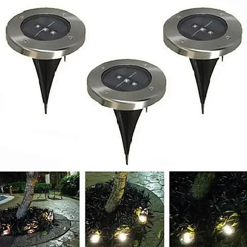 Solar Powered Ground Lights, 3 LED Solar Path Lights Outdoor Waterproof Garden Lighting