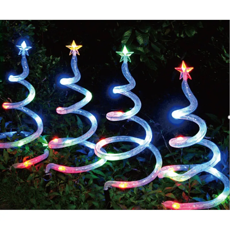 Set of 4 Solar LED Spiral Trees MultiColour  christmas light decoration