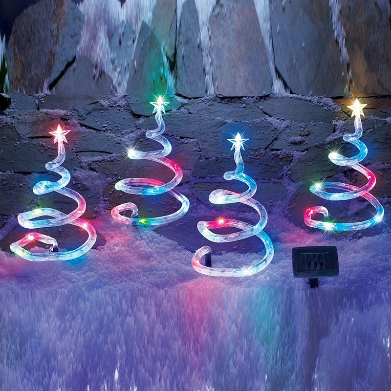 Set of 4 Solar LED Spiral Trees MultiColour  christmas light decoration