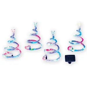 Set of 4 Solar LED Spiral Trees MultiColour  christmas light decoration