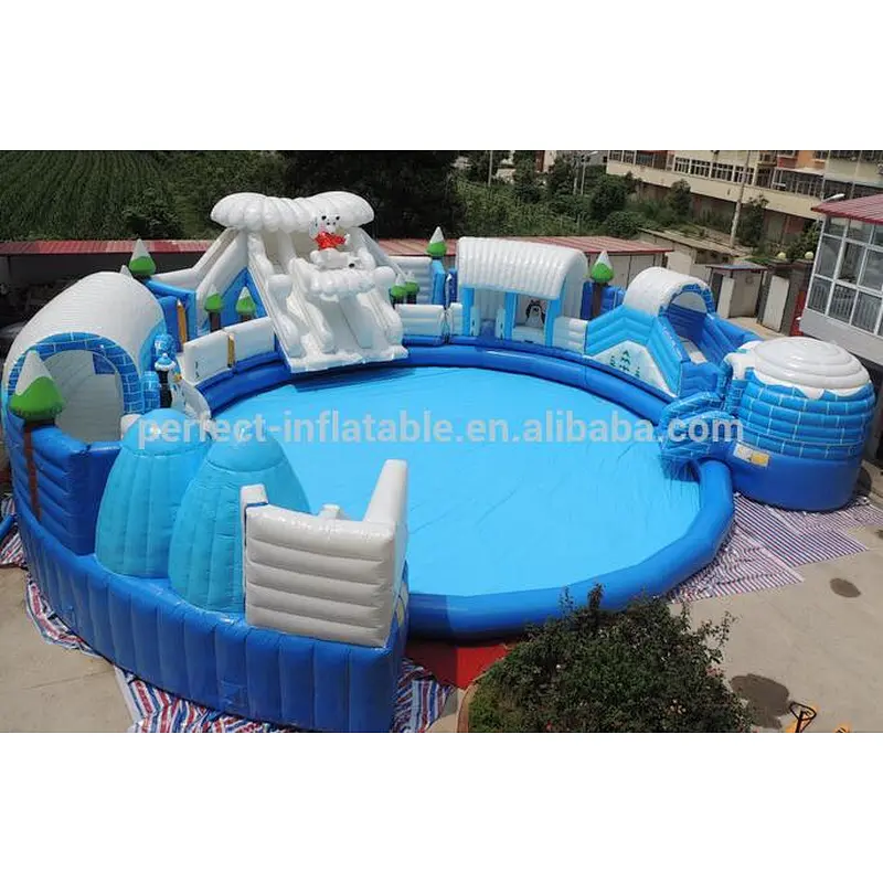 Giant cocrodies water park playing area with slide and big pool