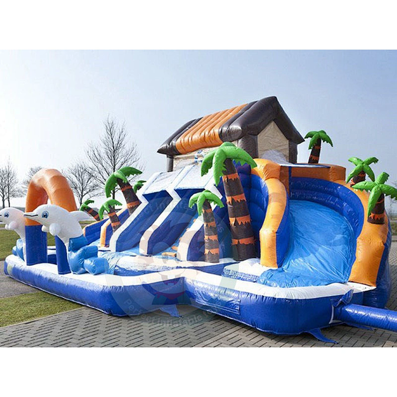 Fun Water Game Equipment  Inflatable Pool With Multi-Slide Slides For Sale