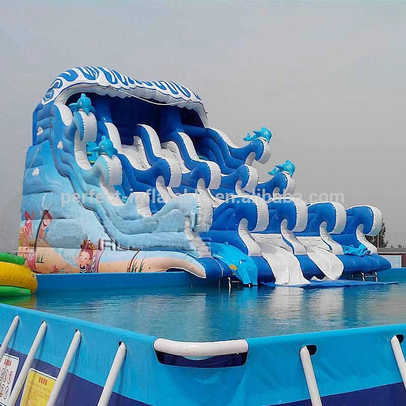 Giant Inflatable shark water slide with pool, funny inflatable water slide