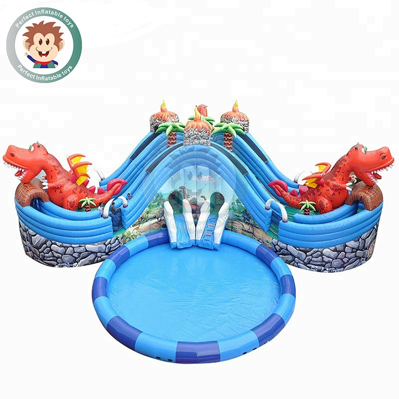 Outdoor Large Inflatable PlayGround Slide With Swimming Pool For Sale