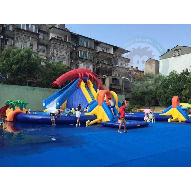 Customized Latest Design Summer Inflatable Water Slide With Swimming Pool