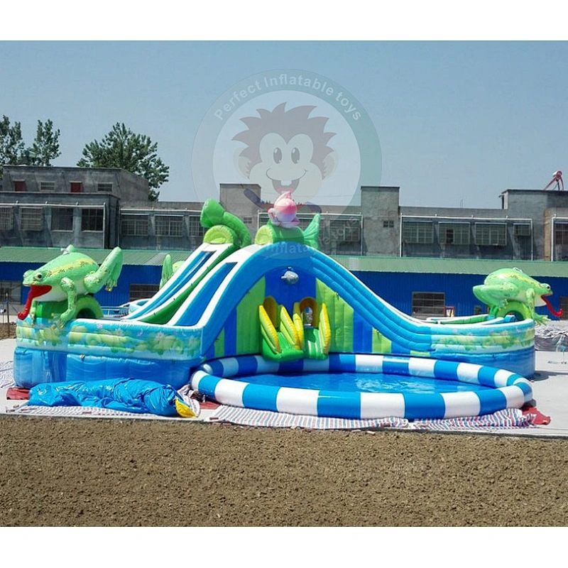 Outdoor Large Inflatable PlayGround Slide With Swimming Pool For Sale