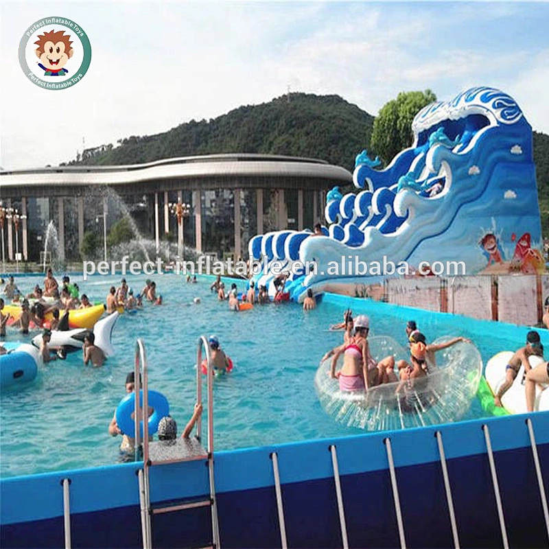 Best PVC tarpaulin material inflatable slide with pool adult inflatable wave water slide